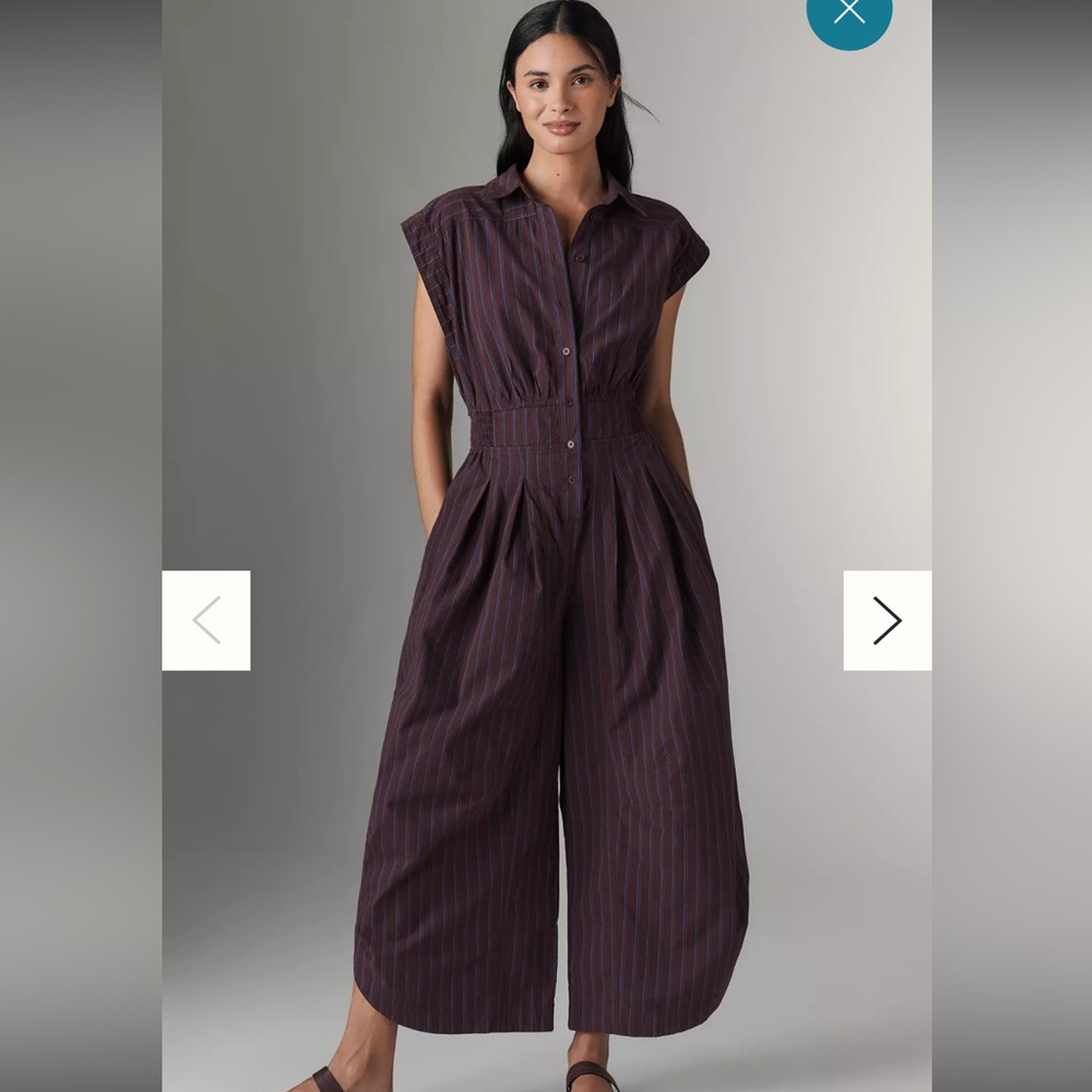 Anthropologie Deep Plum Pinstripe Cotton Jumpsuit